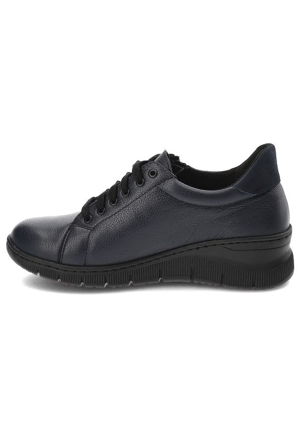 Granatowe Półbuty Wasak Wygodne Buty Damskie. Zapięcie: sznurówki. Kolor: niebieski. Materiał: skóra, materiał. Wzór: grochy. Styl: elegancki