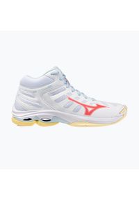 Buty do siatkówki damskie Mizuno Wave Voltage 2 Mid white/calypso coral/pale. Kolor: biały. Model: Mizuno Wave. Sport: siatkówka
