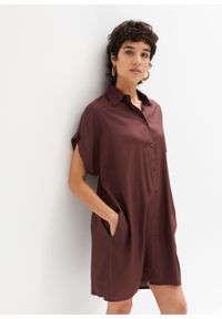 bonprix - Sukienka koszulowa ze zrównoważonej wiskozy. Kolor: brązowy. Materiał: wiskoza. Typ sukienki: koszulowe. Styl: elegancki #1