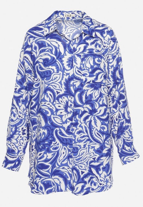 Born2be - Granatowy Dwuczęściowy Komplet Koszula z Regulowanym Rękawem Szorty z Gumką w Pasie Bellagrace. Kolor: niebieski. Materiał: wiskoza, materiał