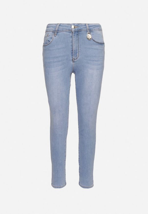 Born2be - Jasnoniebieskie Jeansy Skinny z Regularną Talią Fionel. Kolor: niebieski. Wzór: aplikacja. Styl: elegancki, klasyczny