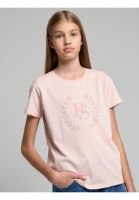 Big-Star - Koszulka dziewczęca różowa Courtney 600. Kolor: różowy. Materiał: dresówka, bawełna, tkanina, materiał. Wzór: aplikacja, nadruk. Styl: klasyczny #7