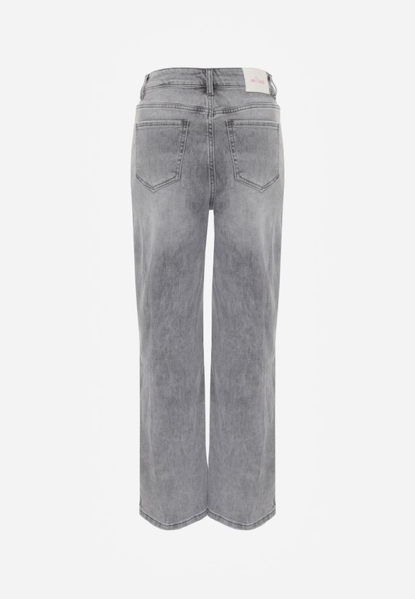 Renee - Szare Jeansy Wide Leg High Waist z Bawełną i Dodatkiem Wiskozy Rhenerila. Stan: podwyższony. Kolor: szary. Długość: długie. Wzór: gładki