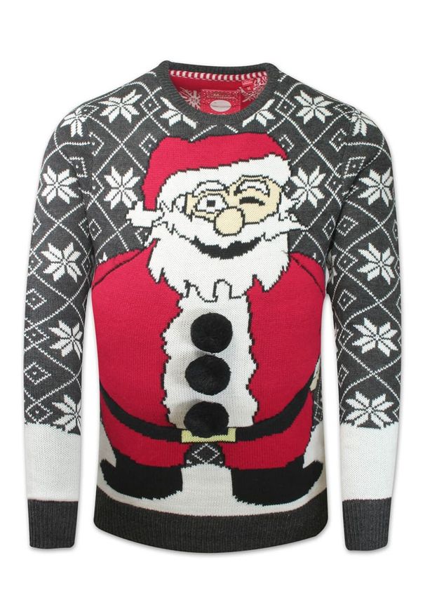 Sweter Świąteczny z Mikołajem, z Poduszką Imitującą Brzuch, Śmieszny, Na Prezent -Brave Soul. Materiał: akryl. Styl: wizytowy