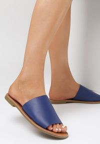 Born2be - Niebieskie Klapki Deinolea. Nosek buta: okrągły. Kolor: niebieski. Materiał: syntetyk, skóra ekologiczna. Wzór: aplikacja, gładki. Sezon: lato. Obcas: na płaskiej podeszwie. Styl: klasyczny #3