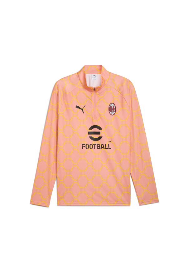 Puma - Męska bluza przedmeczowa z zamkiem 1/4 AC Milan PUMA Pink Fruit Sunny Yellow. Kolor: różowy. Sport: piłka nożna