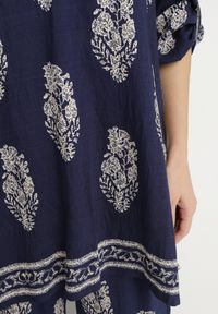 Born2be - Granatowy Komplet w Stylu Boho Oversize Długa Koszula i Luźne Spodnie Meppina. Kolor: niebieski. Materiał: skóra #5