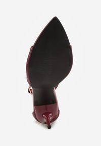 Born2be - Bordowe Sandały na Szpilce ze Sprzączką wokół Kostki Tini. Okazja: na co dzień. Zapięcie: sprzączka. Kolor: czerwony. Materiał: jeans. Obcas: na szpilce. Styl: casual, klasyczny, elegancki #4