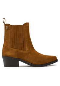 TOMMY HILFIGER - Tommy Hilfiger Botki Th Suede Cowboy Boot FW0FW08034 Brązowy. Kolor: brązowy. Materiał: zamsz, skóra