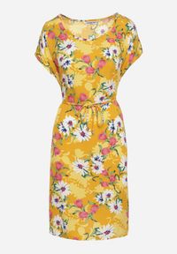 Born2be - Żółta Wiskozowa Sukienka w Kwiaty z Materiałowym Paskiem w Talii Aristina. Okazja: na co dzień, na imprezę. Kolor: żółty. Materiał: wiskoza, materiał. Wzór: kwiaty. Sezon: lato. Styl: casual #4
