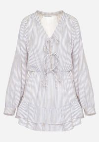 Born2be - Niebieski Bawełniany Kombinezon w Paseczki z Wiązaniem Oviare. Okazja: na co dzień, na spacer. Kolor: niebieski. Materiał: bawełna. Długość rękawa: długi rękaw. Długość: długie. Styl: klasyczny, casual, elegancki #6