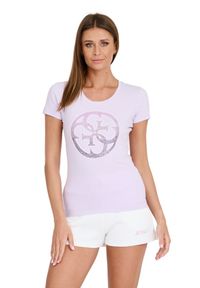 Guess - GUESS Lawendowy damski t-shirt 4G LOGO TEE, Rozmiar M. Kolor: fioletowy #5