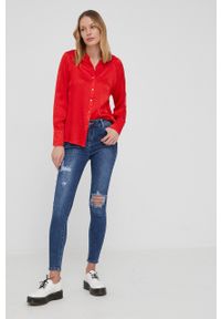 Answear Lab koszula damska kolor czerwony relaxed ze stójką. Typ kołnierza: kołnierzyk stójkowy. Kolor: czerwony. Materiał: tkanina. Długość rękawa: raglanowy rękaw. Styl: wakacyjny #3