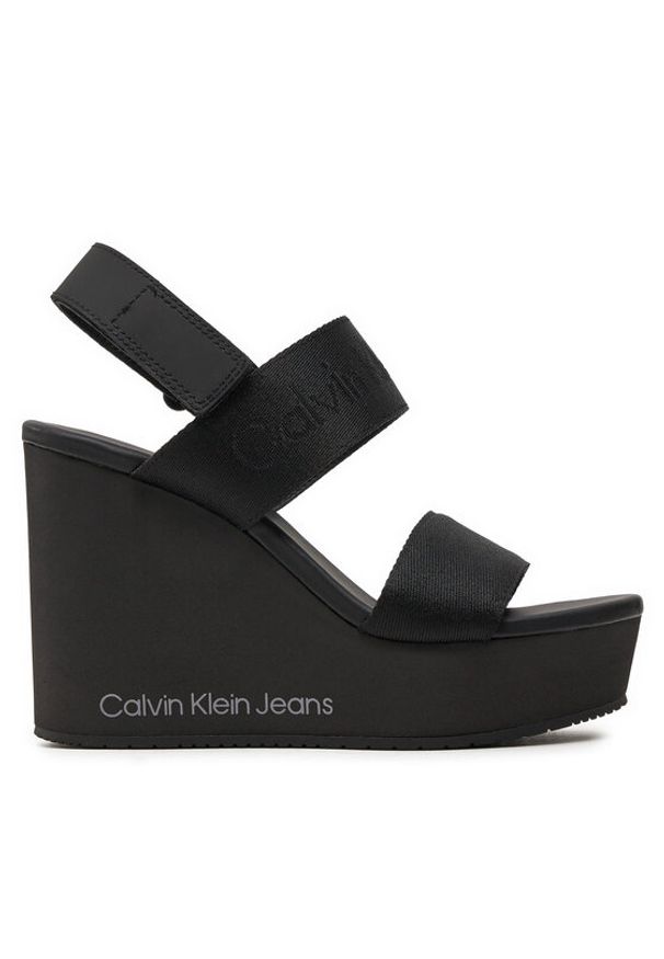 Calvin Klein Jeans Sandały Wedge Sandal Webbing In Mtl YW0YW01479 Czarny. Kolor: czarny