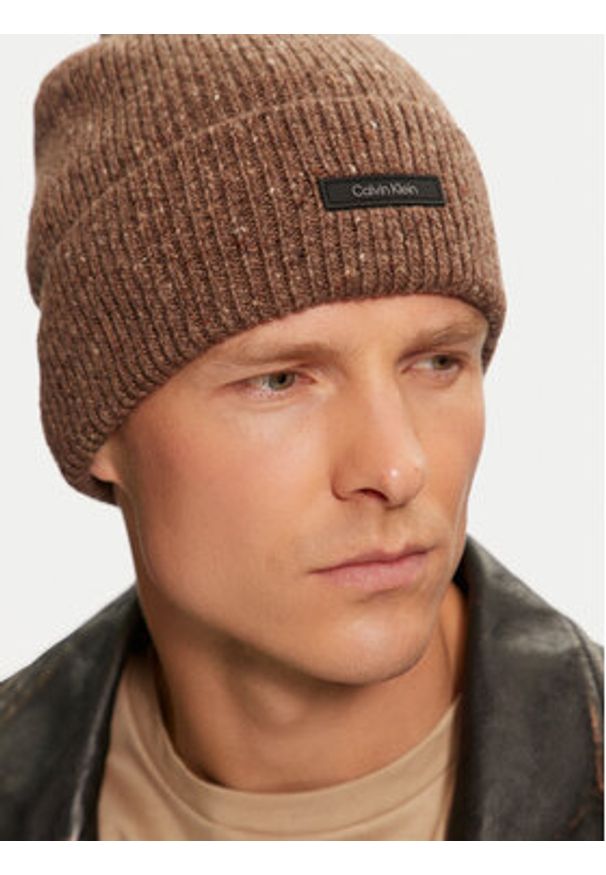 Calvin Klein Czapka K50K512358 Brązowy. Kolor: brązowy. Materiał: materiał, wełna