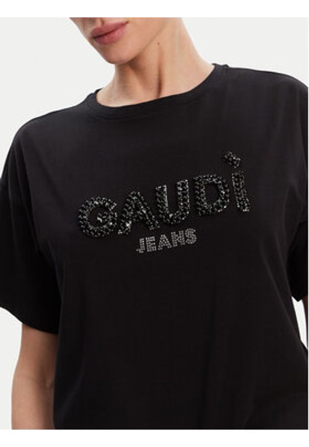 Gaudi T-Shirt 511BD64030 Czarny Regular Fit. Kolor: czarny. Materiał: bawełna