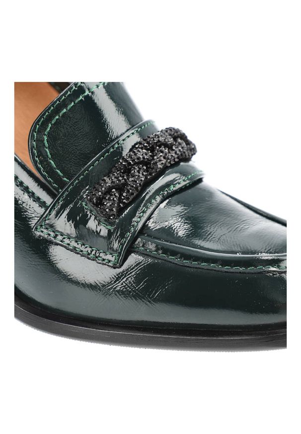 Zielone Półbuty Simen Eleganckie Skórzane Buty Na Obcasie. Zapięcie: klamry. Kolor: zielony. Materiał: skóra. Obcas: na obcasie. Styl: elegancki. Wysokość obcasa: średni