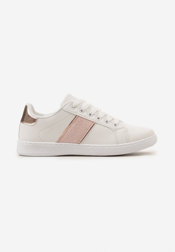 Born2be - Biało-Różowe Sneakersy z Brokatowym Paskiem na Bogu Calapsa. Nosek buta: okrągły. Zapięcie: pasek. Kolor: biały. Materiał: materiał. Obcas: na obcasie. Wysokość obcasa: niski