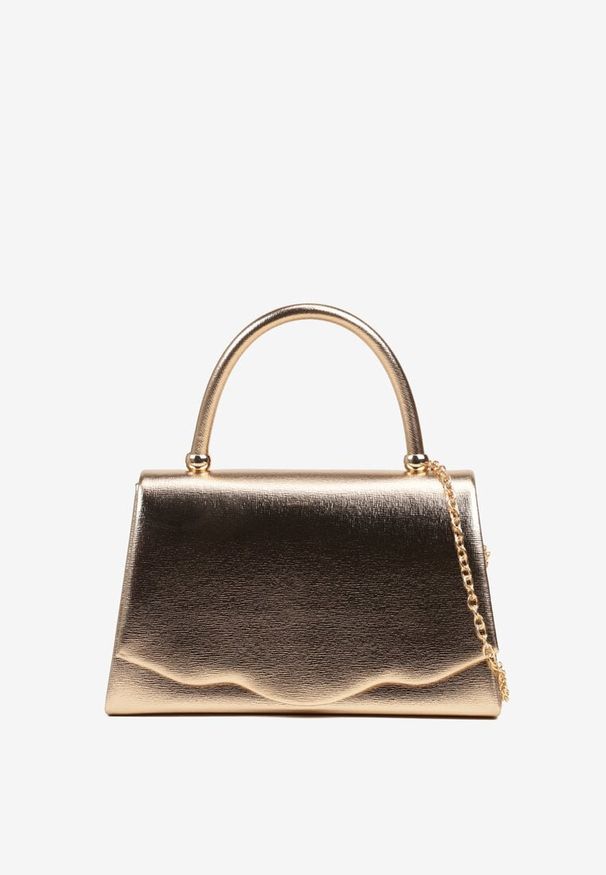 Born2be - Szampańska Torebka Typu Kuferek z Rączką i Łańcuszkiem Fesiarea. Kolor: złoty. Styl: elegancki. Rodzaj torebki: na ramię