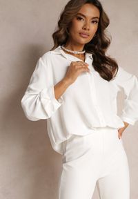 Renee - Biała Koszula z Kołnierzem i Długimi Rękawami na Guzik Henvia. Kolekcja: plus size. Kolor: biały. Długość rękawa: długi rękaw. Długość: długie #3
