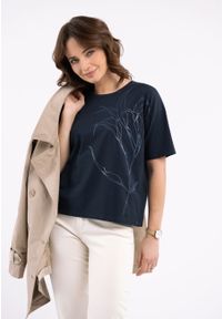 Volcano - Bluzka z nadrukiem, Comfort Fit, T-CIRI. Kolor: niebieski. Materiał: bawełna, materiał, elastan. Długość rękawa: krótki rękaw. Długość: krótkie. Wzór: nadruk