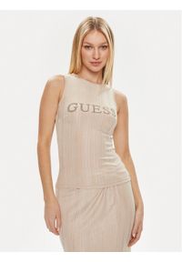 Guess Bluzka W4GP04 KBYZ0 Brązowy Slim Fit. Kolor: brązowy. Materiał: syntetyk