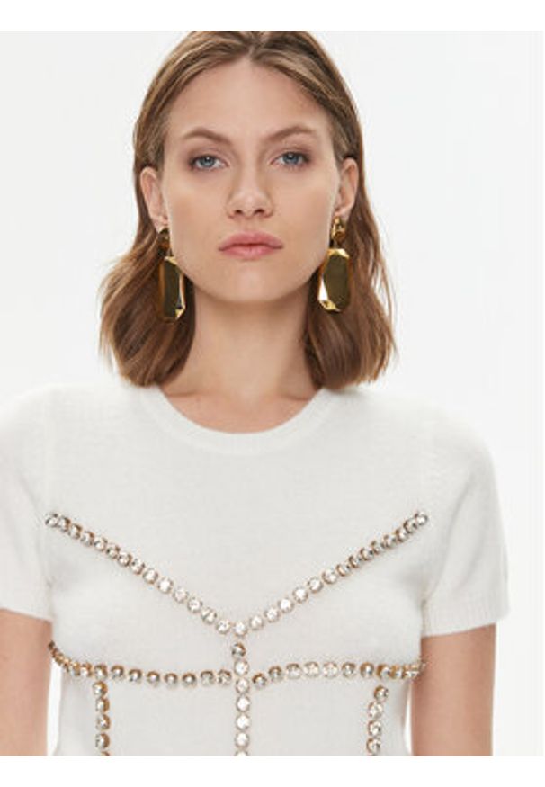 Pinko Sweter Medusa 102016 A18O Écru Slim Fit. Materiał: wełna, syntetyk