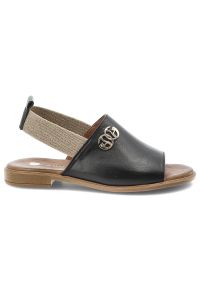 Sandały damskie Armodo, cholewka ze skóry naturalnej wsuwany fason elastyczna gumka z tyłu odkryte palce, czarne, 40473. Okazja: na co dzień. Zapięcie: pasek. Kolor: czarny. Wzór: aplikacja. Materiał: skóra. Sezon: lato. Obcas: na obcasie. Styl: casual, elegancki, klasyczny. Wysokość obcasa: niski #6