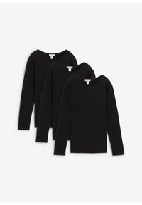 bonprix - Shirt z długim rękawem (3 szt.), z czystej bawełny. Kolor: czarny. Materiał: bawełna. Długość rękawa: długi rękaw. Długość: długie. Wzór: gładki