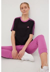 Adidas - adidas spodnie dresowe damskie kolor fioletowy z aplikacją. Kolor: fioletowy. Materiał: dresówka. Wzór: aplikacja #3