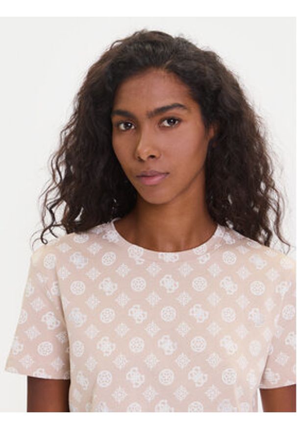 Guess T-Shirt V5YI04 I3Z14 Beżowy Regular Fit. Kolor: beżowy. Materiał: bawełna
