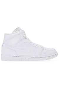Buty Nike Air Jordan 1 MID 554724-136 - białe. Wysokość cholewki: za kostkę. Kolor: biały. Materiał: syntetyk, guma. Szerokość cholewki: normalna. Sport: fitness