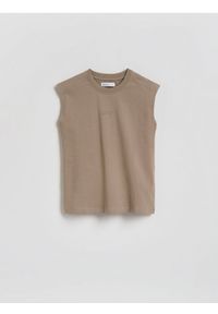 Reserved - Bawełniany t-shirt bez rękawów - brązowy. Kolor: brązowy. Materiał: bawełna. Długość rękawa: bez rękawów #1