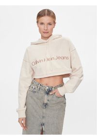Calvin Klein Jeans Bluza Hero Monologo Short Hoodie J20J222540 Écru Regular Fit. Materiał: bawełna