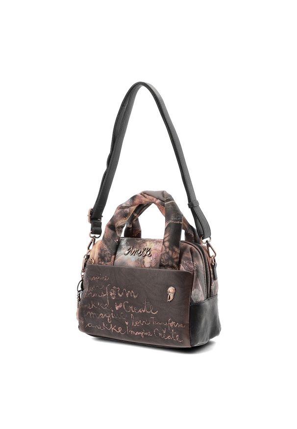 Brązowa Torebka Anekke Elegancki Kuferek Damski. Kolor: brązowy. Wzór: aplikacja, nadruk, haft. Dodatki: z haftem. Materiał: zdobione. Styl: elegancki. Rodzaj torebki: na ramię