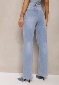 Renee - Jasnoniebieskie Jeansy z Bawełny Szerokie High Waist Ozdobione Cyrkoniami Nasoial. Stan: podwyższony. Kolor: niebieski. Wzór: aplikacja #5