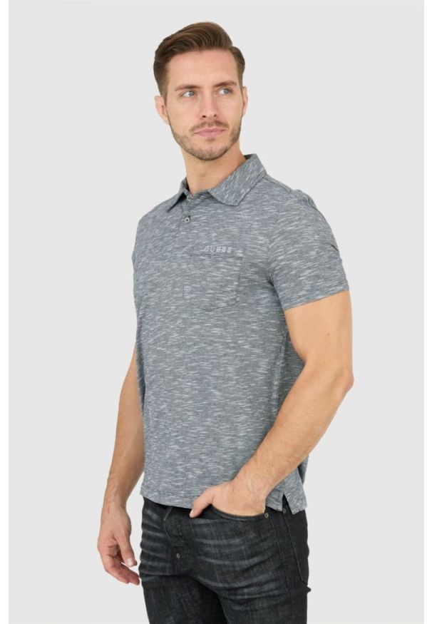 Guess - GUESS Szara męska koszulka polo, Rozmiar M. Typ kołnierza: polo. Kolor: szary