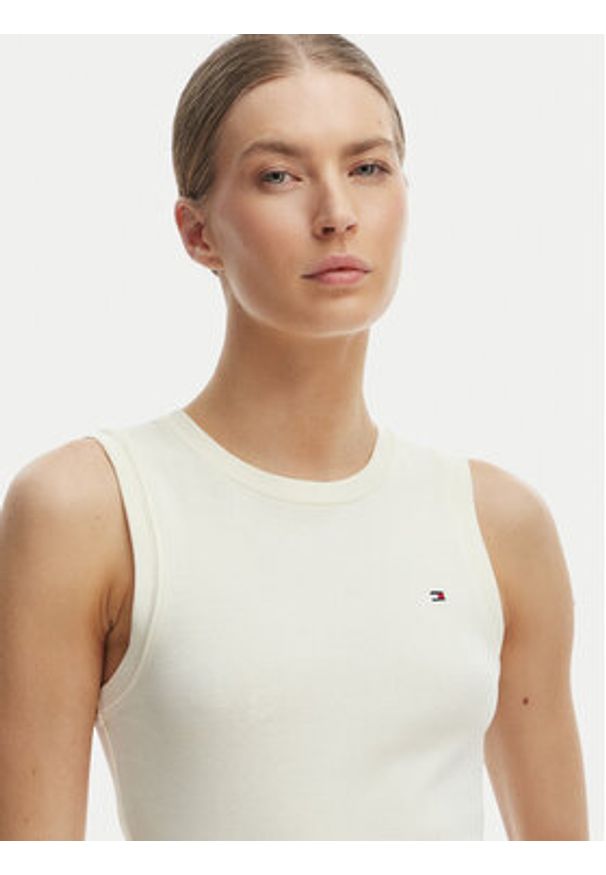 TOMMY HILFIGER - Tommy Hilfiger T-Shirt WW0WW49250 Écru Slim Fit. Kolor: kremowy. Materiał: bawełna