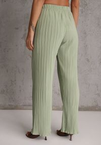 Renee - Zielone Plisowane Spodnie High Waist z Szerokimi Nogawkami Sedalia. Stan: podwyższony. Kolor: zielony. Materiał: satyna #6