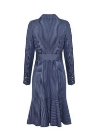 CATERINA - Granatowa sukienka marynarkowa w prążki. Kolor: niebieski. Materiał: wiskoza, materiał. Długość rękawa: długi rękaw. Długość: długie. Wzór: prążki. Styl: klasyczny, elegancki #5