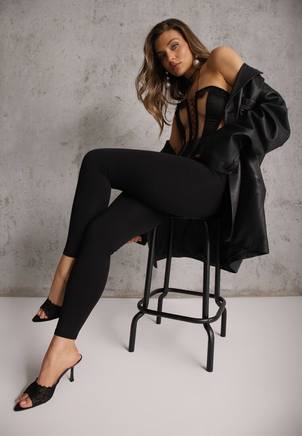 Renee - Czarne Casualowe Legginsy High Waist z Pasem Wspierającym Linię Talii Azivera. Okazja: na co dzień. Stan: podwyższony. Kolor: czarny. Styl: casual