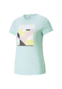 T-shirt z krótkim rękawem damski Puma INTL GRAPHIC. Kolor: niebieski. Długość rękawa: krótki rękaw. Długość: krótkie. Sport: turystyka piesza #1
