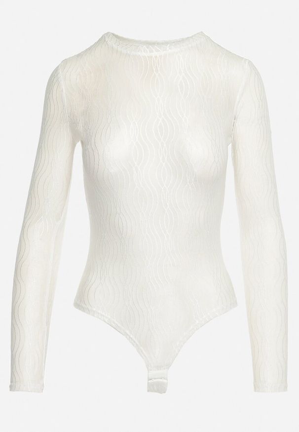 Born2be - Białe Siateczkowe Body z Okrągłym Dekoltem i Metalicznym Zdobieniem Jorunna. Kolor: biały. Wzór: aplikacja