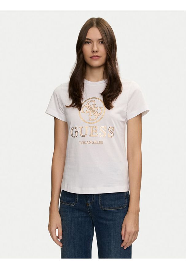 Guess T-Shirt Stacie V4BI00 I3Z14 Biały Regular Fit. Kolor: biały. Materiał: bawełna