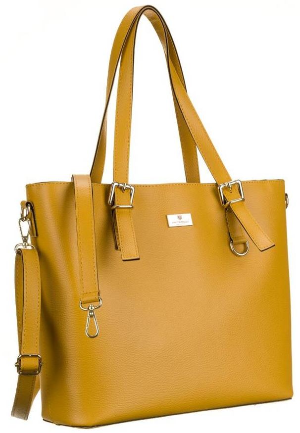 Shopperka musztardowa Peterson PTN T002 L.BROWN. Kolor: żółty. Materiał: skórzane. Styl: klasyczny