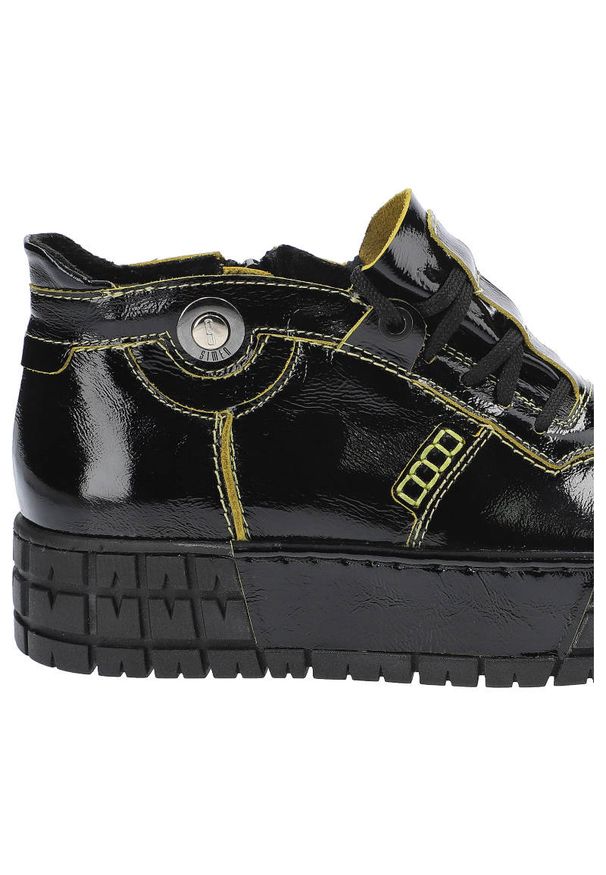 Czarne Sneakersy Simen Damskie Stylowe Obuwie. Kolor: czarny. Materiał: materiał, lakier, skóra. Szerokość cholewki: normalna. Wzór: aplikacja. Obcas: na platformie. Styl: elegancki