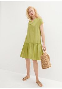bonprix - Sukienka tunikowa w długości do kolan, z wiskozy. Kolor: zielony. Materiał: wiskoza. Długość rękawa: na ramiączkach. Długość: midi