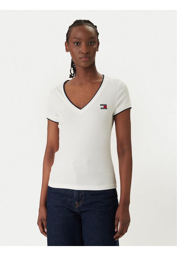 Tommy Jeans T-Shirt DW0DW22275 Biały Slim Fit. Kolor: biały. Materiał: bawełna