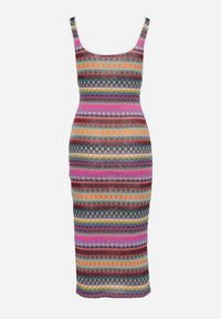 Born2be - Fioletowo-Beżowa Dopasowana Sukienka Midi na Ramiączkach z Elastycznej Dzianiny Dempnia. Kolor: fioletowy. Materiał: dzianina. Długość rękawa: na ramiączkach. Długość: midi #5