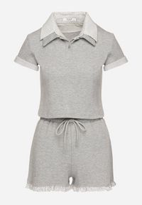 Born2be - Szary Bawełniany Komplet Szorty i Bluzka Typu Polo Addoria. Kolor: szary. Materiał: bawełna #4